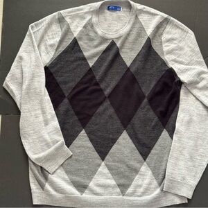 Apt 9 Pullover Sweater Mens XL Grey Black Wool Blend Diamond Pattern